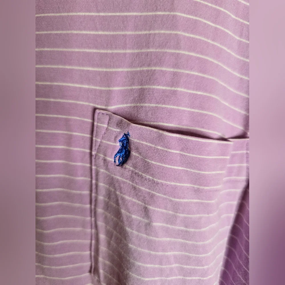 POLO RALPH LAUREN GOLF SHIRT XL LAVENDER WHITE STRIPED LISLE STRETCH COTTON MENS - Picture 2 of 6